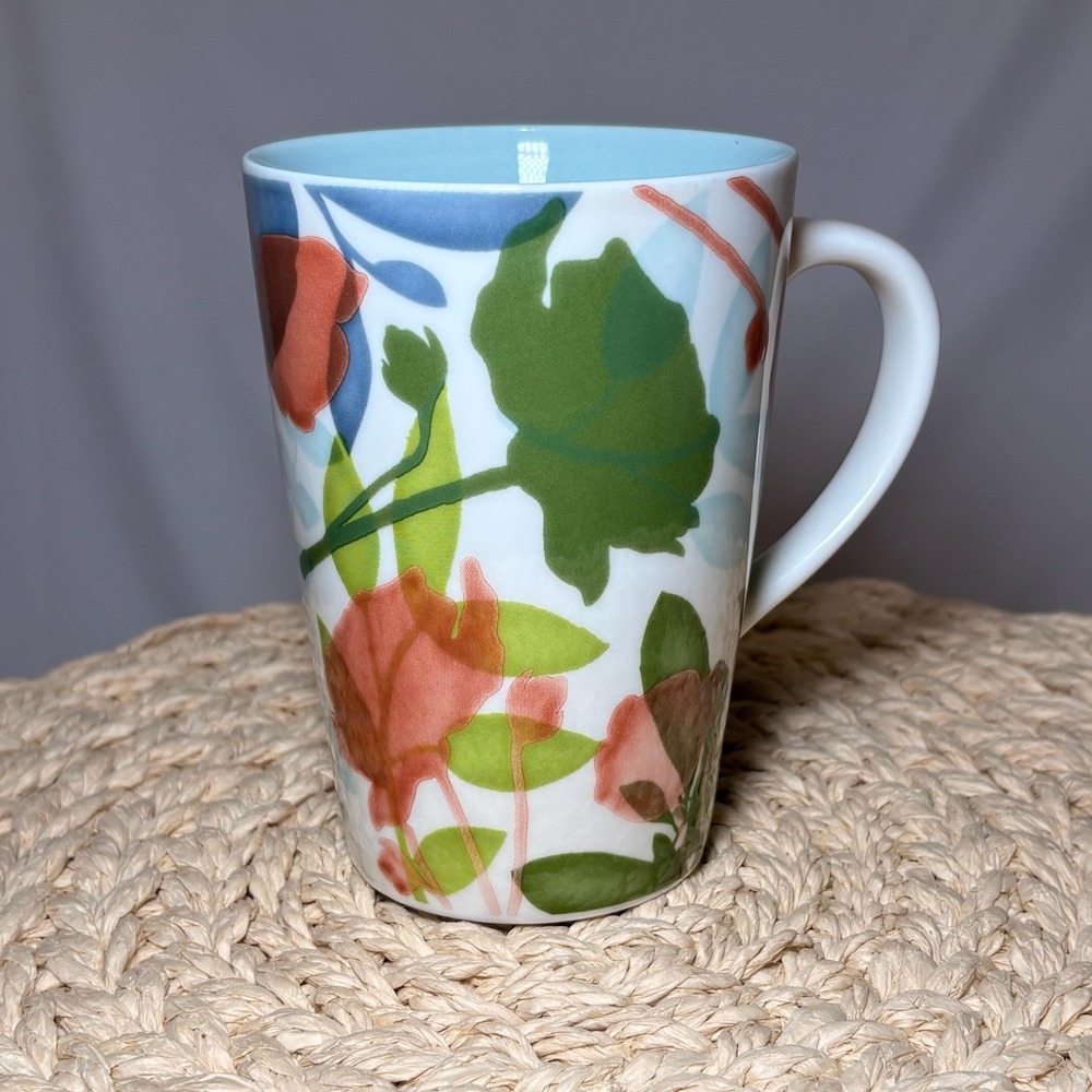Starbucks Coffee 2009 Bone China 14 oz Cup w/Abstract Floral Blue Interior READ